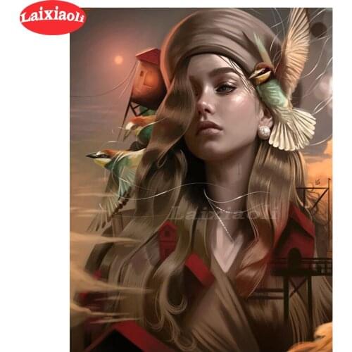 Full Square round Diamond DIY Diamond Painting Embroidery Cross Stitch kits beauty girl diamond Mosaic woman birds Home Decor