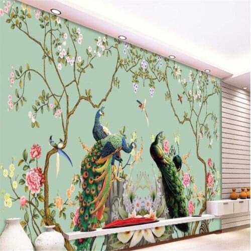 Beibehang Custom large mural wallpaper European floral bird peacock illustration background wallpaper for walls 3 d papel de par