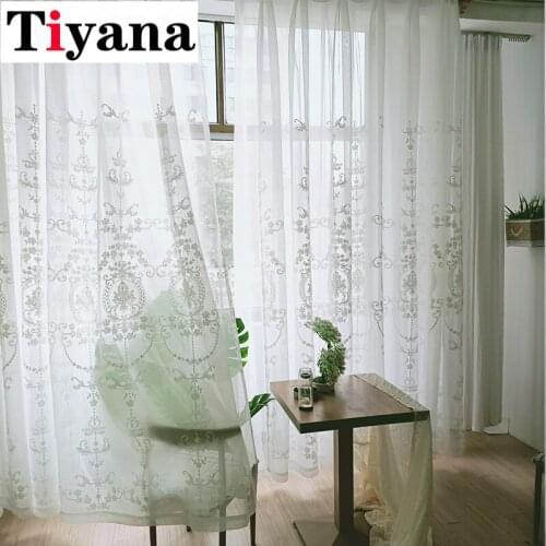 Pastoral Embroidered White Voile For Living Room Window Screening Curtains for Bedroom Tulle Window Curtains/Panels 014D