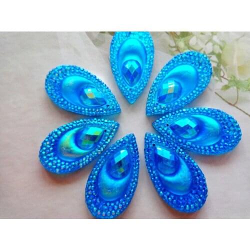Free shipping Light blue AB colour rhinestones drop shape crystal 16*30mm Sew On gem stones flatback resin strass 50pcs/lot