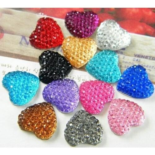 300pcs Resin disco Bling Heart Cabochons Flatback scrapbooking 16mm heart Gems Mixed Colors Baby Girl Decor, sparkling druzy