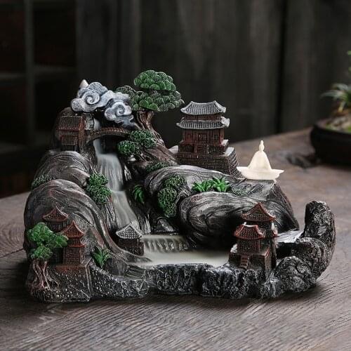 The Big Size Backflow Incense Burner Mountain Stream Zen Monk Set Resin Home Decor Large Furniture Ornaments with Gift Box