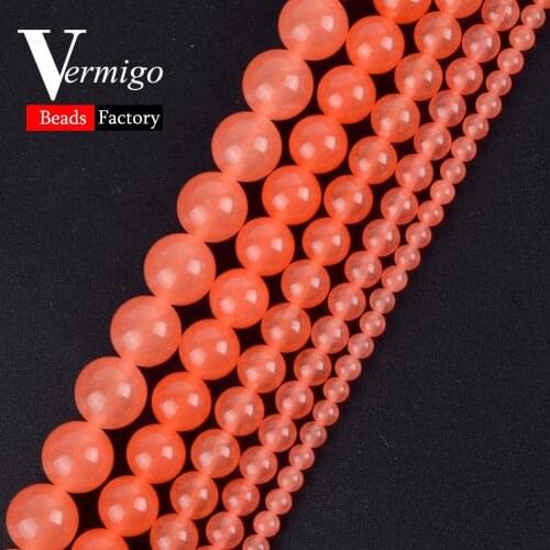 Wholesale Orange Red Chalcedony Jades Beads Natural Gem Stones Round Loose Beads For Jewelry Making 4-12mm Diy Bracelet 15"
