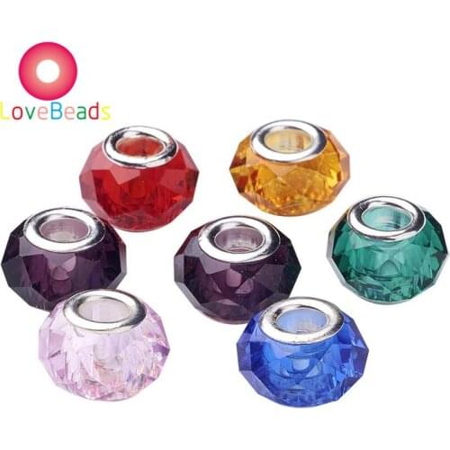 10Pcs Big Hole Faceted Rondelle Glass Beads Crystal Loose Spacer Beads Slide Charms Snake Chain Pandora Bracelet Beads Jewelry