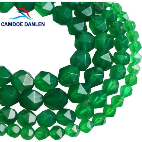 CAMDOE DANLEN Natural Stone Big Faceted Green Agates Round Loose Beads 6 8 10 MM Fit Diy Beads Handmade For Jewelry Making Part