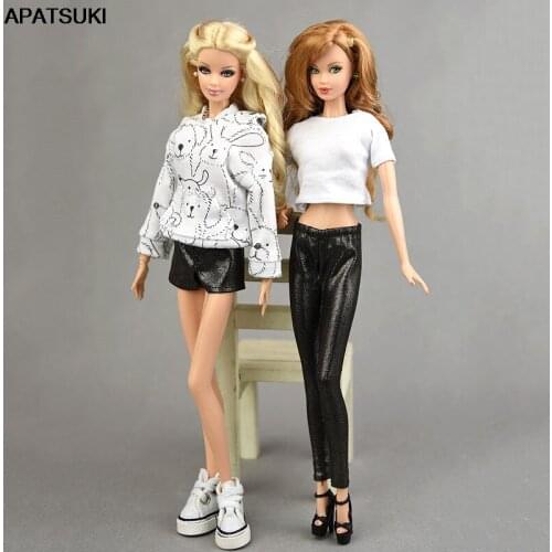 Black Silver Elastic PU Leather Shorts Trousers Pants For Barbie Doll Clothes Bottoms Fashion Outfit For 1/6 Dolls Accessories