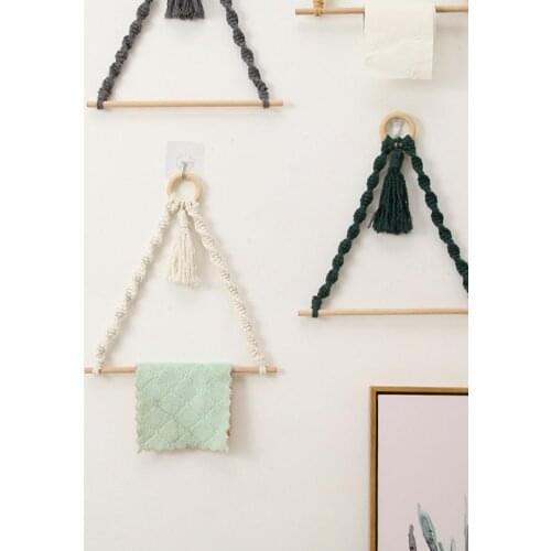 Boho Wooden Stick Toilet Paper Holder Hand-woven Tapestry Macrame Kitchen Bathroom Towel Rack Decoration Wall Hanging