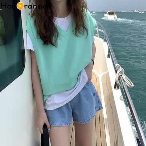 HanOrange V-neck Solid Color Thin Vest Female 2021 Summer Loose Folding Sleeveless Women Tops Mix&match