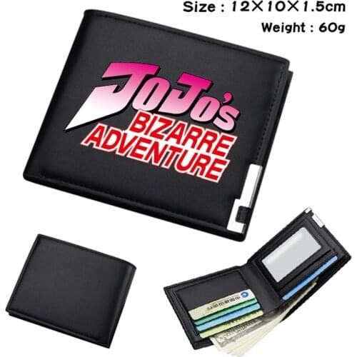 Anime JoJos Bizarre Adventure Short PU Wallet Student Bifold Purses Otaku Photo Card Holder Mens Womens Leather Black Wallets