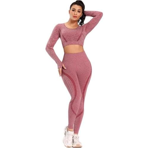 Yoga Suit Female Seamless High Waist Tight Yoga Quick Dry Sports Suit Gym Sport Workout Running Long Sleeve Pants