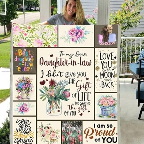 To My Daughter-in-law Soft Throw Colorful Flowers Style Premium Sherpa Fleece Blanket