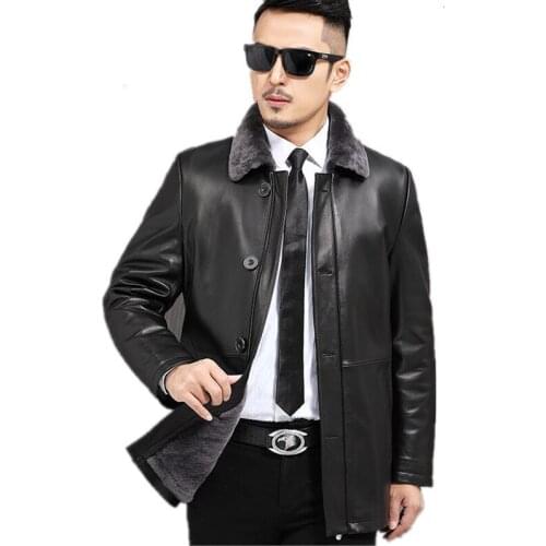 Mens Leather Jacket Winter Jacket Men Natural Wool Fur Coat Male Genuine Sheepskin Luxury Warm Jackets Plus Size Chaqueta Y1682
