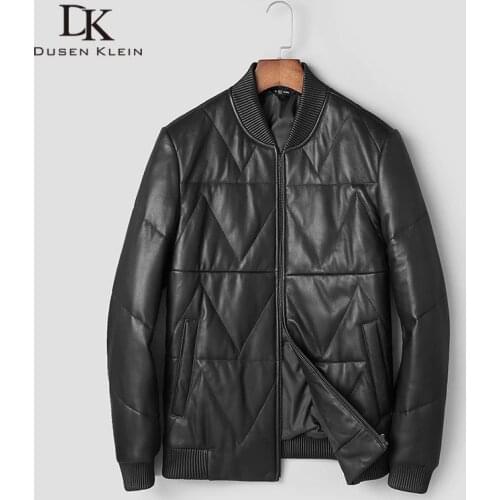 Mens winter jackets Nature leather down Dusen Klein short Slim Designer light down coats casual black lether clothing t0066