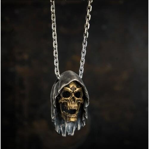Mens New Fashion Metal Punk POP Prime Domain Death Skull Pendant Necklace Retro Personality Jewelry Gift Collar