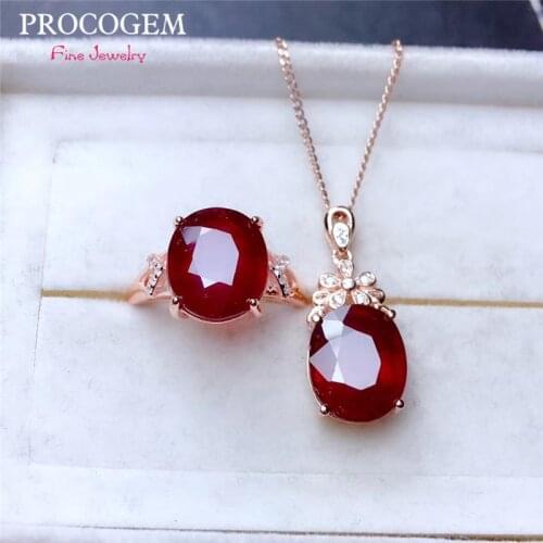 S925 Silver Heated Pigeon Blood Ruby Jewelry Sets for Women Party Necklace and Ring Fine Jewelry 6Ct Real Red gemstones Gifts
