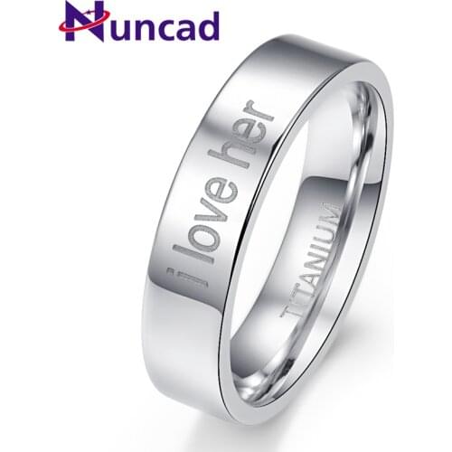 Nuncad 6MM Wide Polished "I Love Her" Titanium Steel Couple Ring Best Jewelry Gift Classic Stainless Steel Lover Rings Woman Men