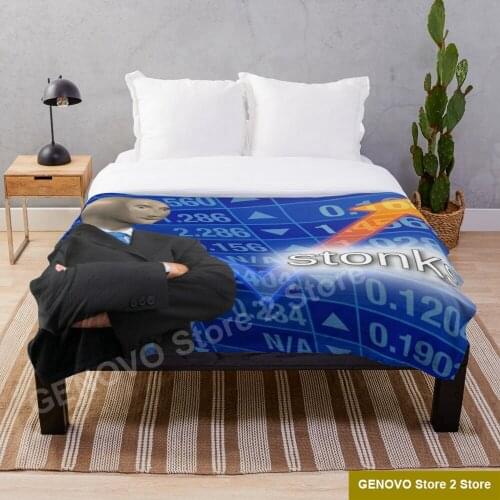 Stonks Meme Throw Blanket Sublimation Covered Blanket Bedding Flannel for Children and Adult Bedrooms Decor