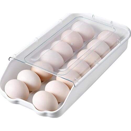 Plastic Drawer Fridge Egg Storage Box Double Layer Egg Tray Stackable Holder Stand Egg Automatic Rolling Storage Box Organizer