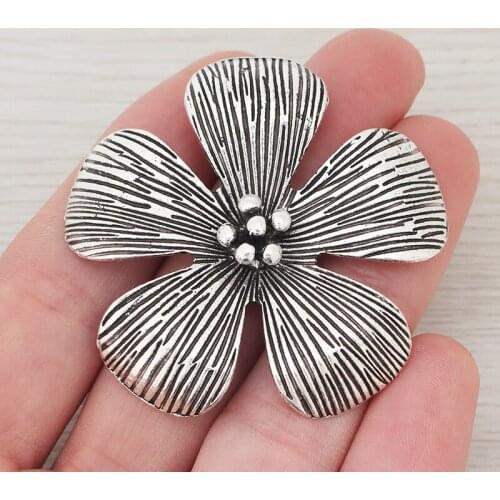 3 x Tibetan Silver Large Five Petals Flower Charms Pendants for Necklaces Jewelry Making Findings 52x52mm