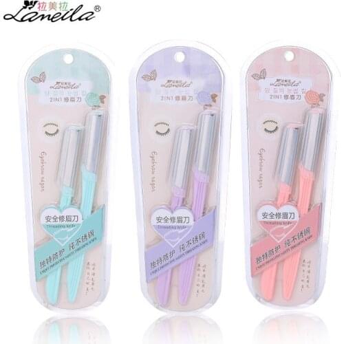 Portable Eyebrow Knife Stainless Steel Scraper ti mei dao 2 Mounted Sharp Blades A0835