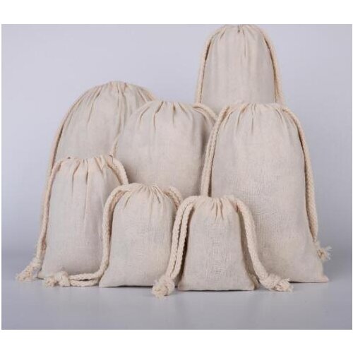 50 pcs/lot Blank Christmas Storage Cotton Canvas Makeup Bag With Drawstring 6 Sizes Bag For Santa Sacks DIY Print