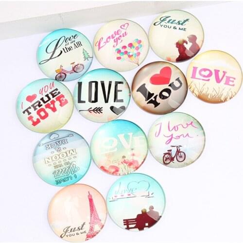 Reidgaller mix love valentine photo round dome glass cabochon 20mm 25mm 30mm diy flat back handmade jewelry components