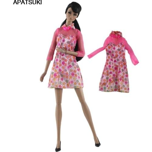 Pink Floral Fashion Dress For Barbie Doll Clothes Outfits Short Gown For Barbie Dollhouse 1/6 Doll Clothes 1:6 Doll Accessories