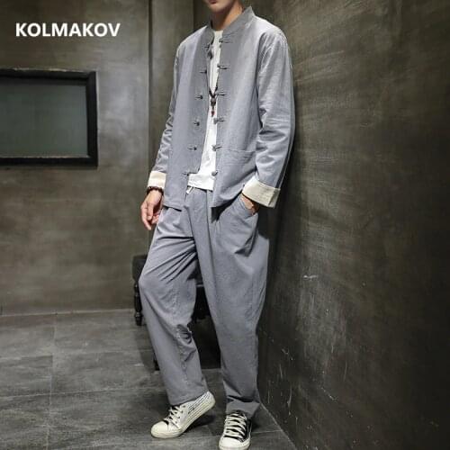 Shirt + trousers) 2020 New arrival casual men shirt Cotton and linen shirts mens High quality shirts Man big size M-5XL