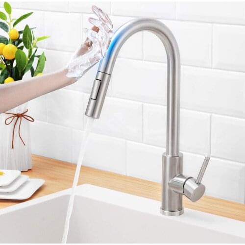 Touch Sensor Faucet Kitchen Sink Smart Tap Hot Cold Water Mixer Crane Flexible Pull Out Brush Nickel Grifo Black Kraan Torneira