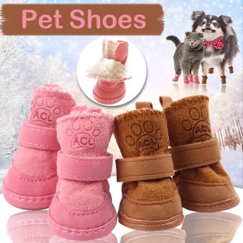 Cute Pet Dog Shoes Winter Super Warm 4pcs/set Dogs Boots Cotton Anti Slip XS-XL Shoes for Small Dogs Cats Pet Product Chihuahua