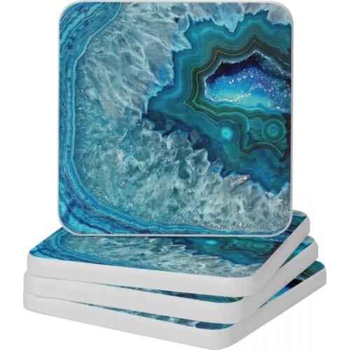 Teal Aqua Turquoise Blue Rock Agate Mineral Diatomite Square Round Shape Coaster Eco-friendly Cup Bonsai Mat Soap Pad 10x10cm