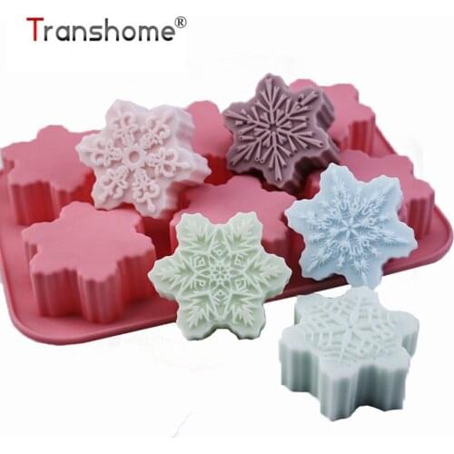Transhome Christmas Snowflakes Silicone Mold 6 Even 6 Different Snowflakes Baking Mold Chocolate DIY Handmade Soap Mold 2020 New