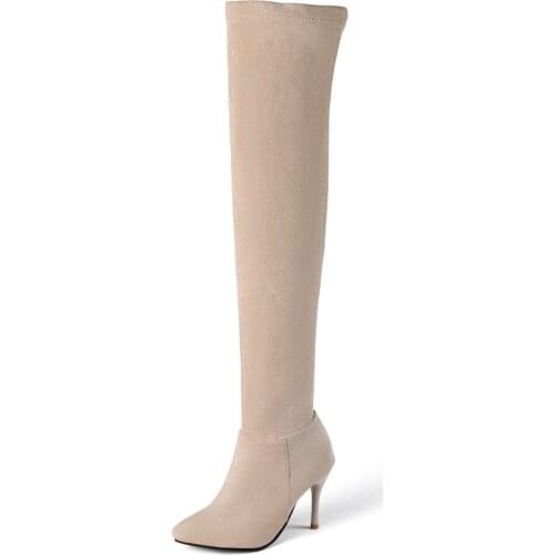 Wine Glass Heel High Heel Stretch Boots Boots Over The Knee Boots Pointed Toe Super High Heel Stiletto Flock Warm Shoes
