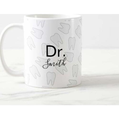 Funny Coffee Mug Custom Name Dentist Hygienist Dental Assistant Tooth Pattern Tea Cup Christmas Gifts for Friends and Families
