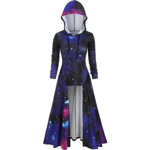 RICORIT New Vogue Hooded Starry Galaxy Autumn Winter Cape Women Maxi Long Sleeve Dress Clothes Gothic Punk With Plus Size