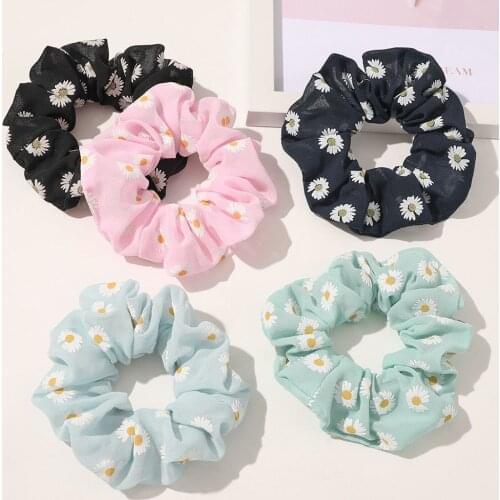 Cute Korean Hair Accessories For Women Soft Chiffon Sunflowers Hair Scrunchies Sets 5 Pieces Wholesale Lady Hair Ties Pack