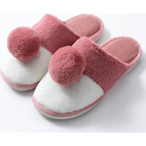 Women Home Slippers Autumn Winter Warm Furry Plush Shoes Indoor Bedroom Light Couple Solid Cute Comfortable Soft Slipper