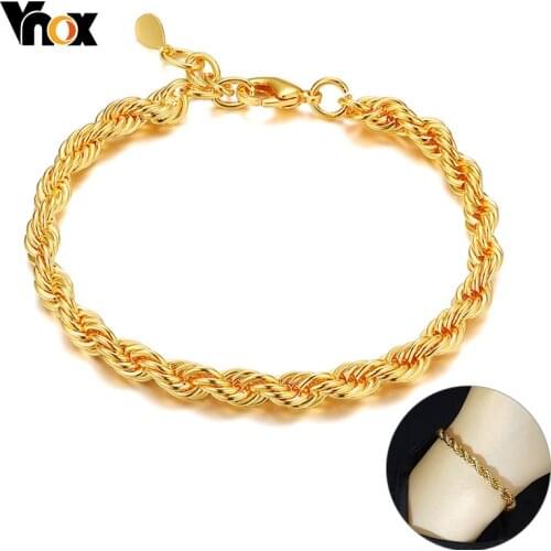 Vnox 5mm Twisted Rope Singapore Chain Bracelet for Women Gold Tone Metal Elegant Chic Lady Wrist Jewelry Adjustable Length