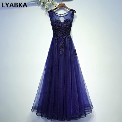 Evening Gown Robe De Soiree Scoop Neck Evening Dress High Quality Evening Dresses Long Navy Blue A-line Evening Dresses 2019