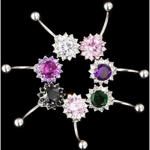 1pc Sexy Navel Piercing Belly Button Rings Rhinestone Flower Navel Ring Silver Plated Belly Button Bar Body Piercing Jewelry
