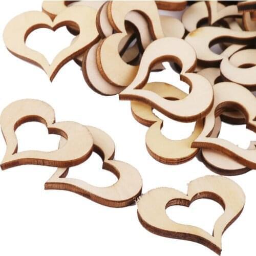 10/20/30/40/50pcs Hollow Out Heart Wooden Ornament For DIY Crafts Scrapbook Accessories Handmade Wood Slices Home Decoration