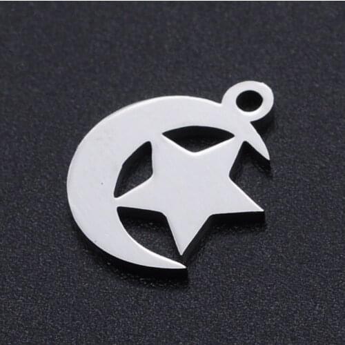 10pcs/lot 14*12mm Stainless Steel Moon Star Pendant Bracelet Charms DIY Jewelry Making Handicraft Accessories Wholesale