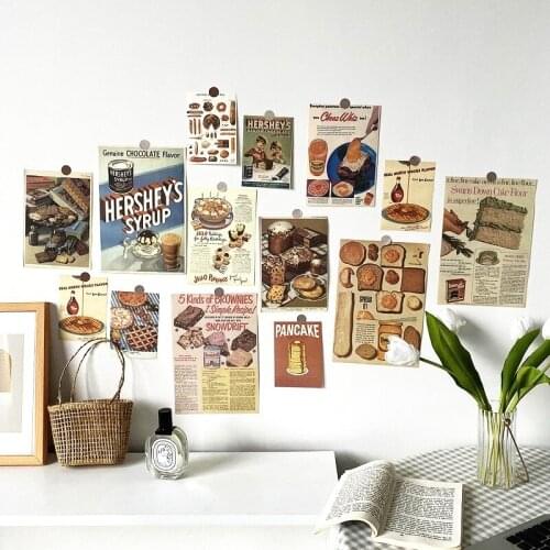 13 Sheets Photo Props Retro Poster Gourmet Bread Card Postcard Creative Collocation Background Wall Sticker Decorative Card