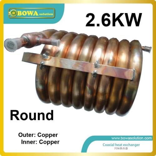 2.6KW outer and inner copper tubes Coaxial heat exchanger coils has high stability and long service life