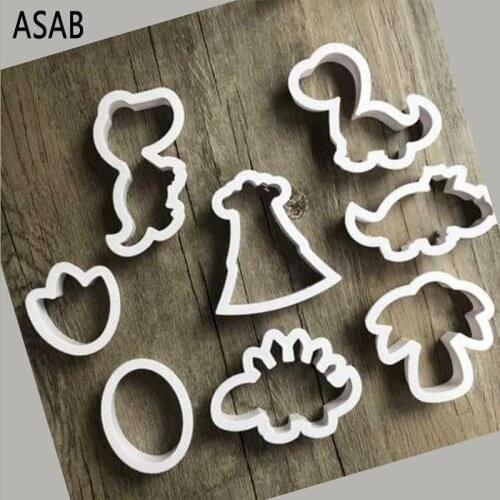 3D Dinosaur Cookie Stamps Plastic Cookie Biscuit Decoration Mold Animal Tree Volcanic Shape Cookie Cutter kitchen tools 8pcs/set