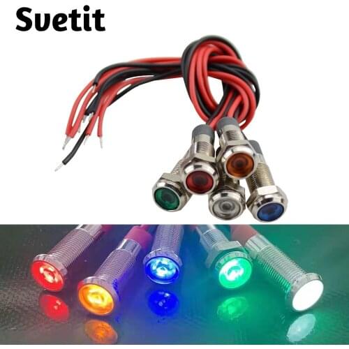 5 x 6mm Waterproof Motorcycle Car Indicator Light Metal 3-6V 12-24V 220V Mini LED Power Signal Lamp Red White Amber Blue Green