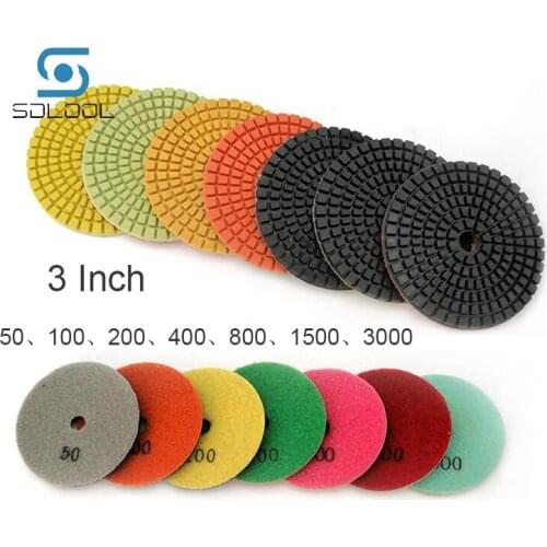 7 Pieces/Set of 3 Inch Wet Polishing Pads for Grinding and Polishing Stone, Marble, Granite, Glass and Ceramic Waist