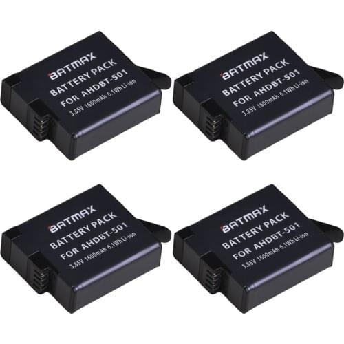 Batmax 4Pcs 1600mAh Battery for Go Pro Hero7 6 hero5 Black Camera Battery