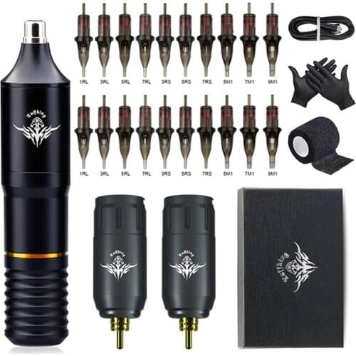 Wireless Tattoo Machine Set Rotary Wireless Tattoo Machine Kit RCA Interface with Power Supply Permanent Makeup Tattoo Supplies
