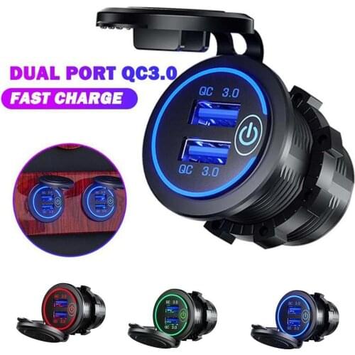 Quick Charge 3.0 Dual USB Car Charger Socket Waterproof Fast USB QC3.0 12V/24V Outlet Power Switch with Charger Socke A9D2